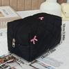 1pc Black Women Portable Makeup Bag Large Capacity Pink Bow Quilting Cosmetic Pouch Handbag Ladies Travel Toiletry Storage Bag