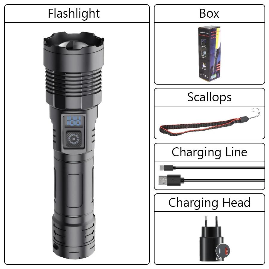 Super Bright Dual light LED Flashlight USB Rechargeable zoomable Torch with Built-in battery Outdoor Fishing Camping Lantern