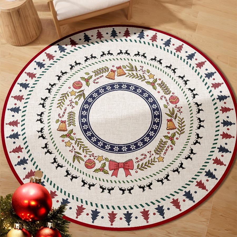 Christmas Round Carpet Living Room Vintage Light Luxury Mats for Bedroom Carpet Home Decoration Floor Mat Soft Short Plush Rug