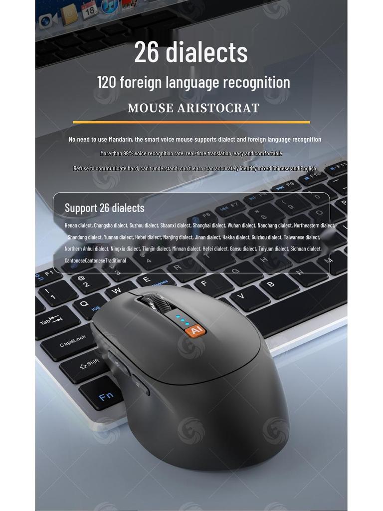 AI Voice-Activated Rechargeable Bluetooth Wireless Mouse with Translation and Silent Typing