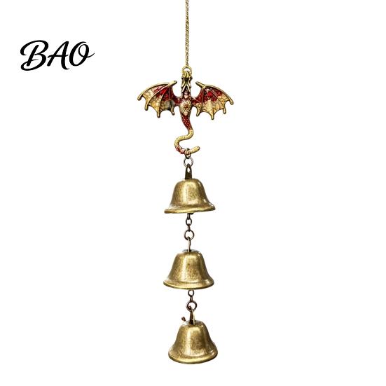 Entrance Door Hanging Retro Dragon Bells, Metal Flying Wind Chime, Rustic Christmas Home Decor Fantasy Outdoor Garden Ornament for Patio Porch