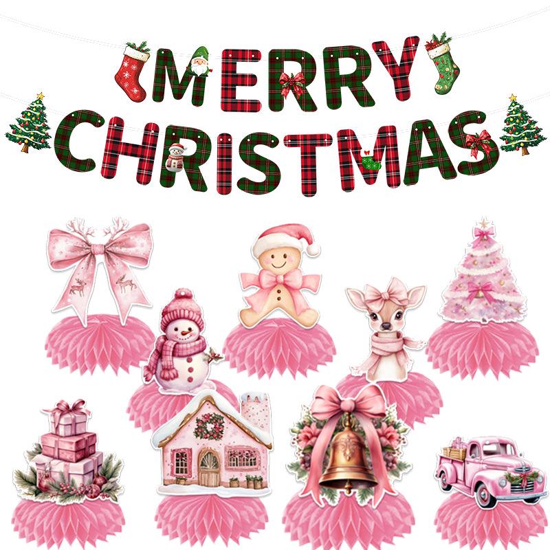 Pink Honeycomb Christmas Party Table Decorations Set