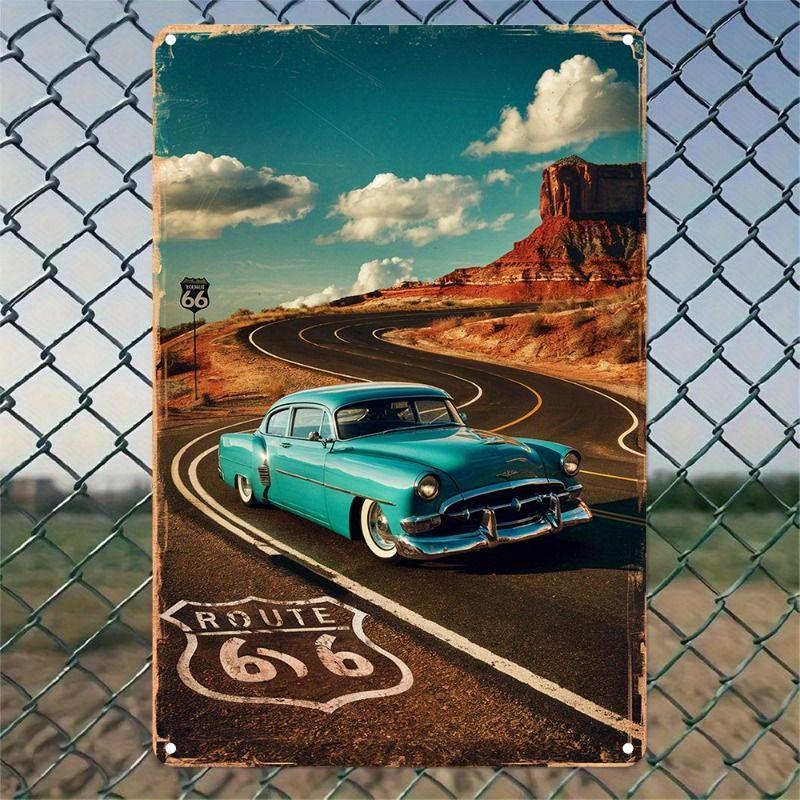 Racing Car Retro Style Metal Decorative Painting for Garage Room Decor