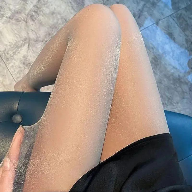 New Sexy Shinny Tights Stocking Women Transparent Tights Underwear Glitter Bright Hosiery Ladies Slim Thigh High Panty Stockings