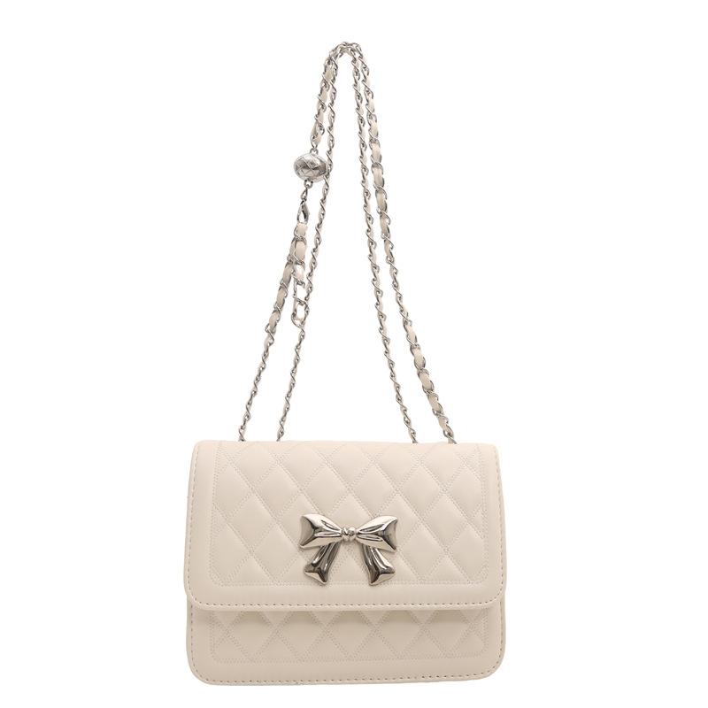 Bag Fashion Small Square Bag Small Fresh Bow Shoulder Bag Textured Chain Crossbody Bag