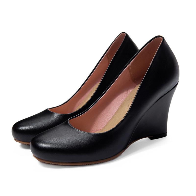 Туфли-лодочки на танкетке на высоком каблуке Женские элегантные весенние повседневные белые телесные на каблуке Свадебные офисные туфли для вечеринки Женские большого размера 43 45 37 чёрный 4460₽