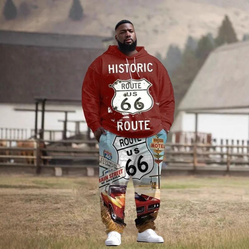 Mens 3D Digital Print Hooded Sweatshirt Jogger Pants Set Sporty Casual Outfit Travel