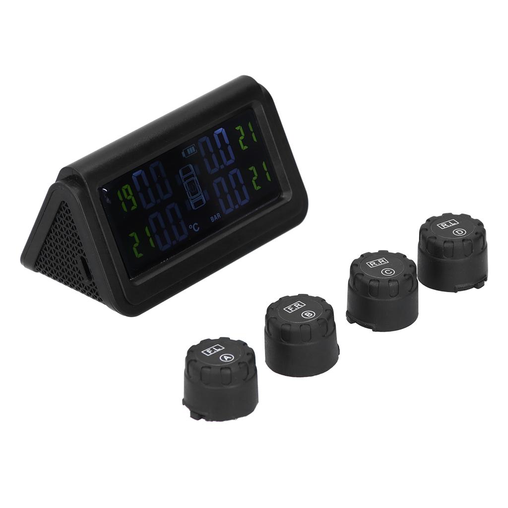 Solar Power Tire Pressure Monitoring System Display Sound Warning TPMS with 4 Sensors