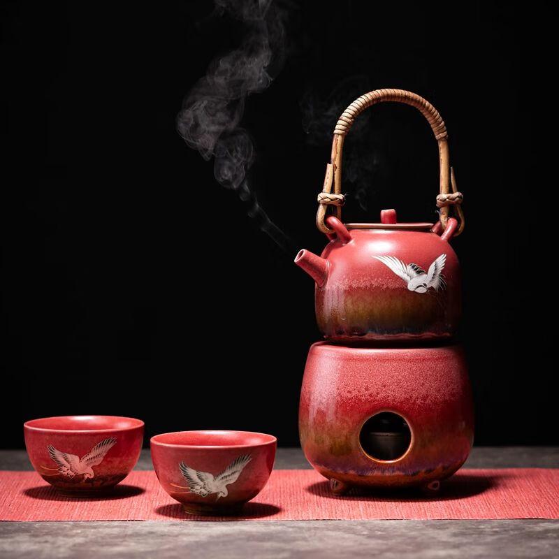 Forbidden City Crane Ceramic Alcohol Tea Brewing Set