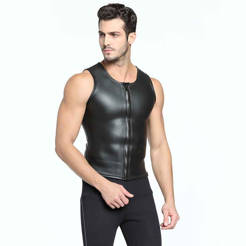Zwarte mouwloze wetsuit voor heren met hoge stretch, splitdesign en vijfpuntsbroek