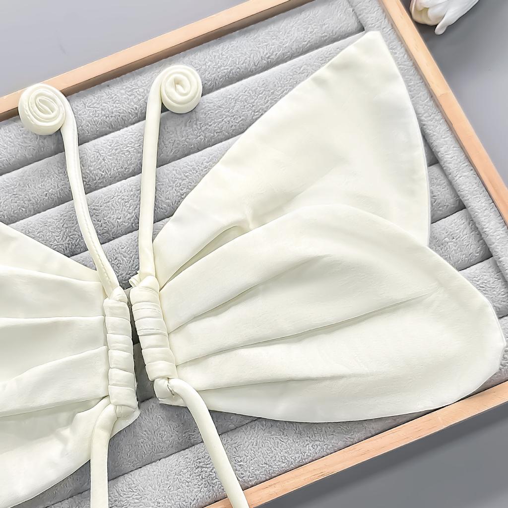 Apricot Satin Exquisite Three-Dimensional Butterfly Pair Flower Handmade Diy Jewelry Accessories Children'S Clothing Decorative Cloth Stickers