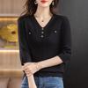 Fashion Women Clothing Solid 3/4 Sleeve Sweater Spring Autumn New Bottoming V-neck Loose Korean Casual Knitted Pullovers Tops