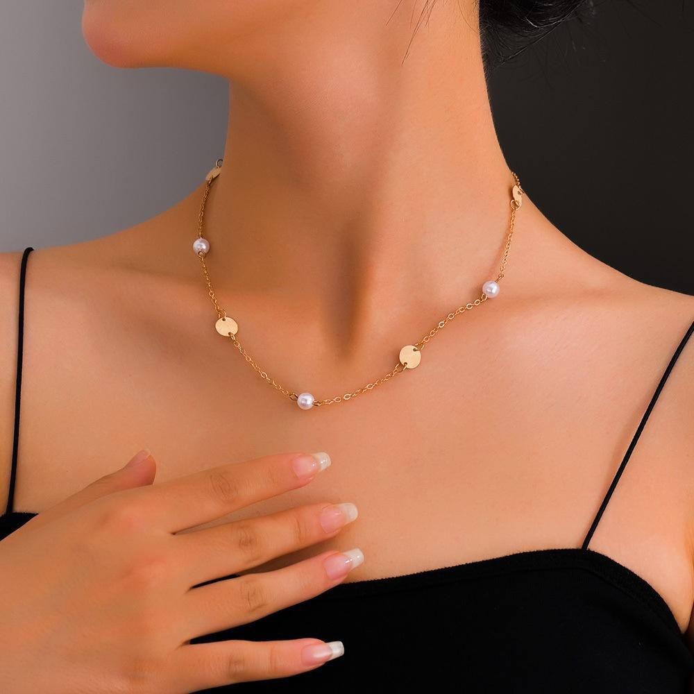 Personalisierter Scheiben-Liebesanhänger, mehrlagige Damen-Halskette Schlüsselbeinkette