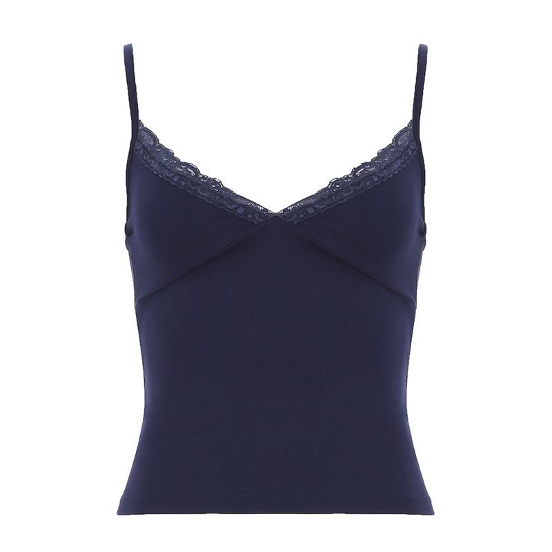 

V-neck Lace Bow Slim Fit Cropped Camisole for Women Medium синій