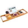 Bathtub Tray, Bath Rack, Bath Table with Book Stand and Waterproof Cloth, Extendable (70-106cm X 22x4cm), Made of Bamboo, BT01 HANKEY