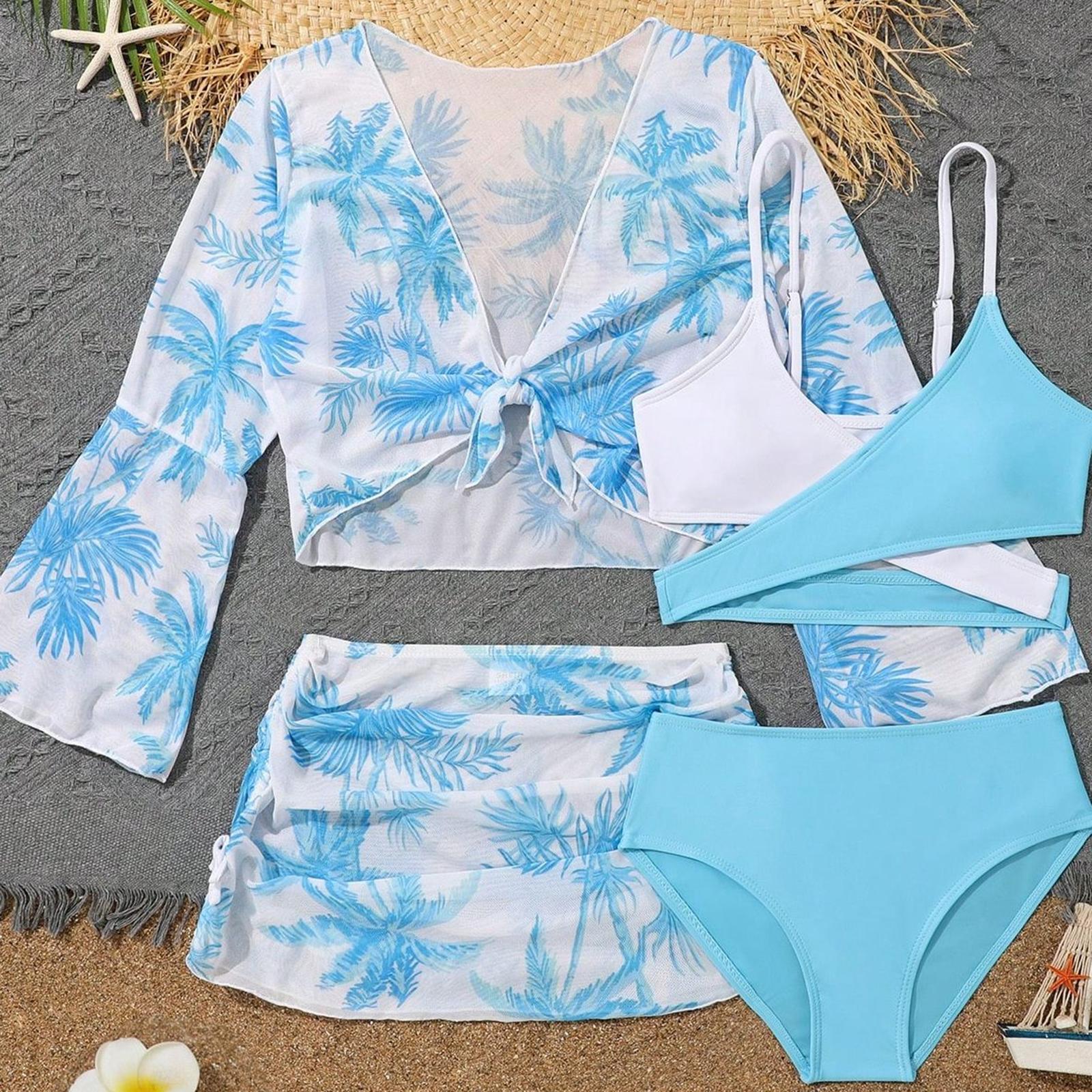 Miss Beauty26 Meisjes Tweedelig Zwempak Set met Hoge Taille Broekje en Lange Mouwen Cover-up Top Drie Delige Zwemkleding Set voor Kinderen 150