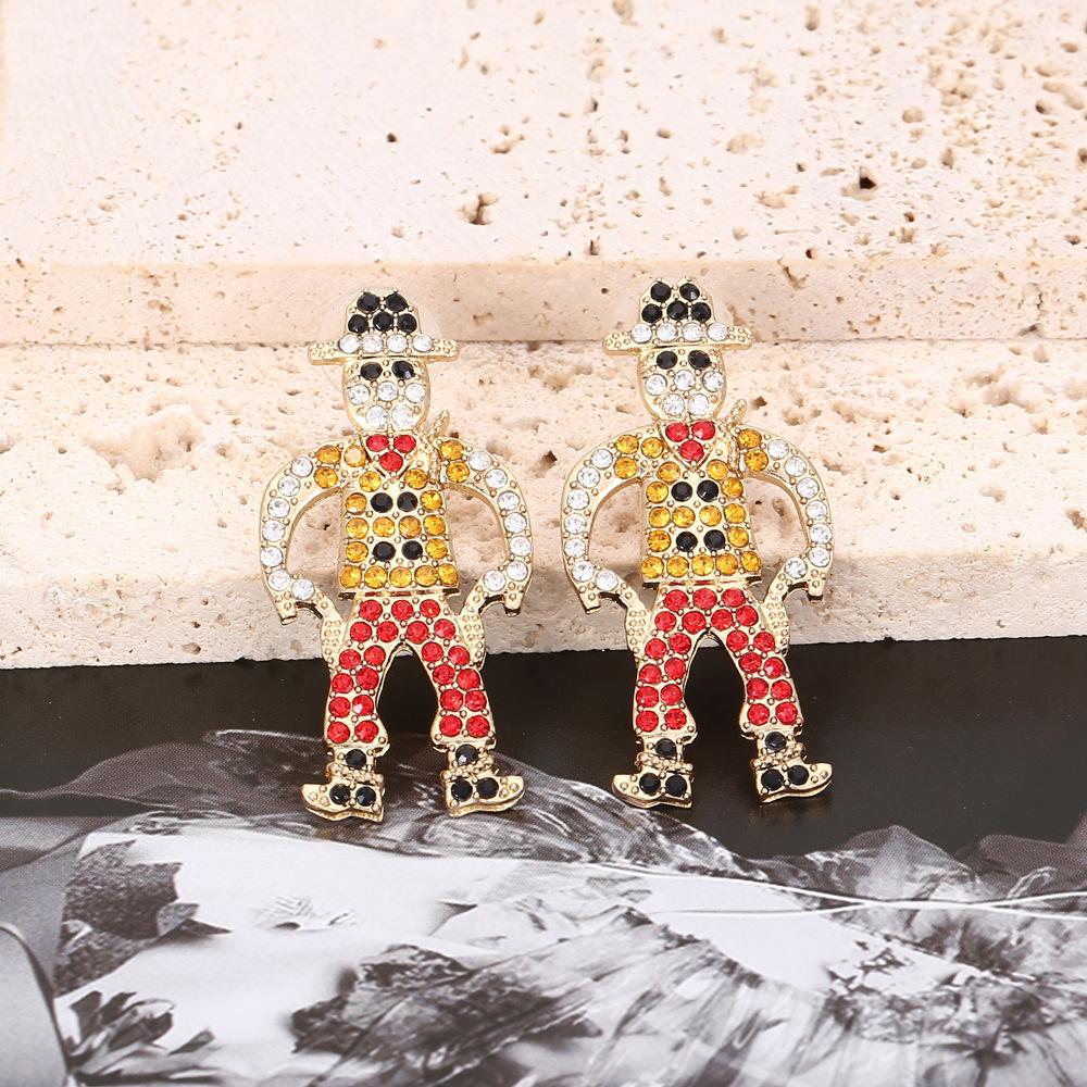 European and American Fashion Creative Fun Personalized Design Sense Cartoon Western Denim Alloy Diamond Earrings