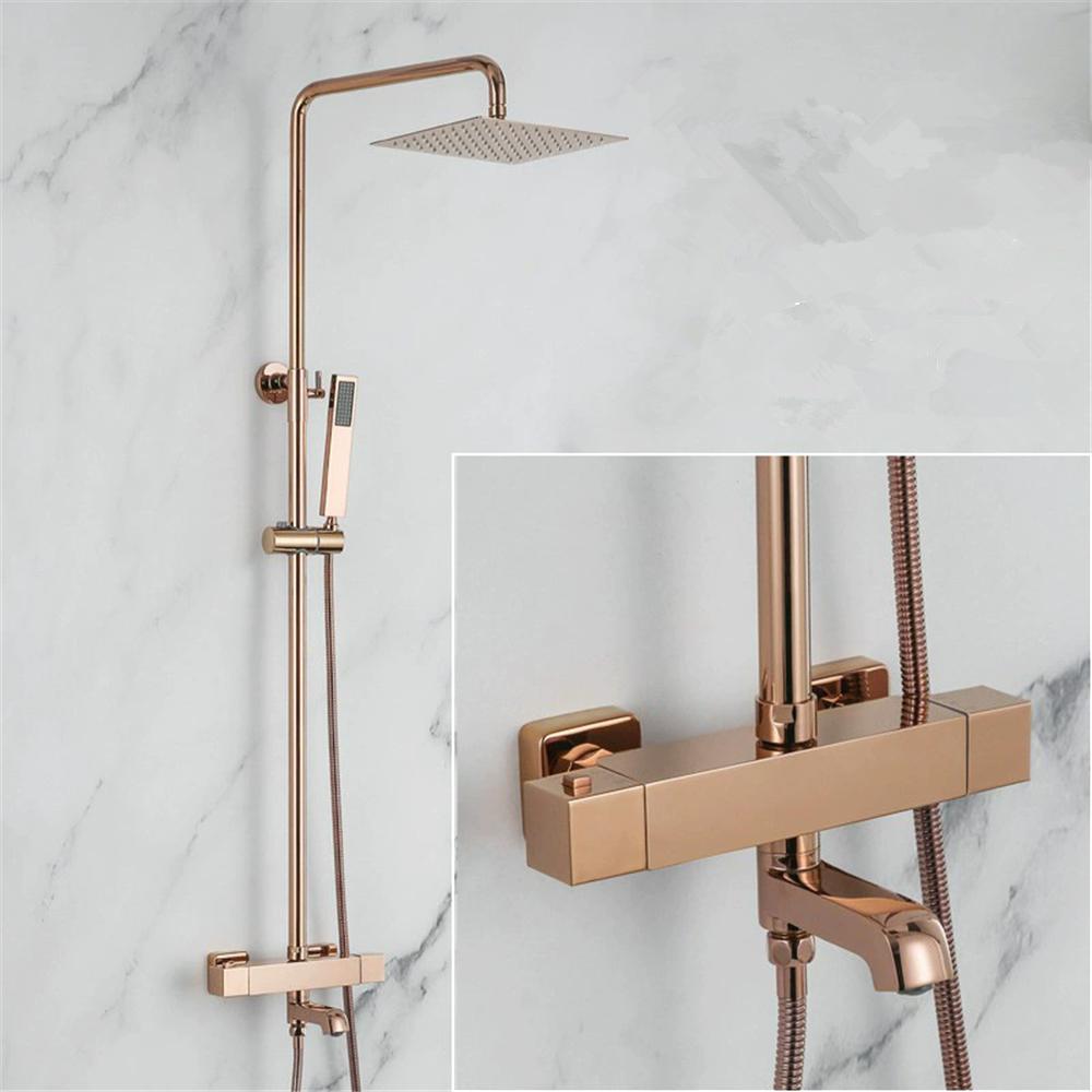 Rose Gold Thermostatic Bathtub and Shower Faucet Gold Bath Shower Set Brass Black Rainfall Shower & Hand shower Faucet Set
