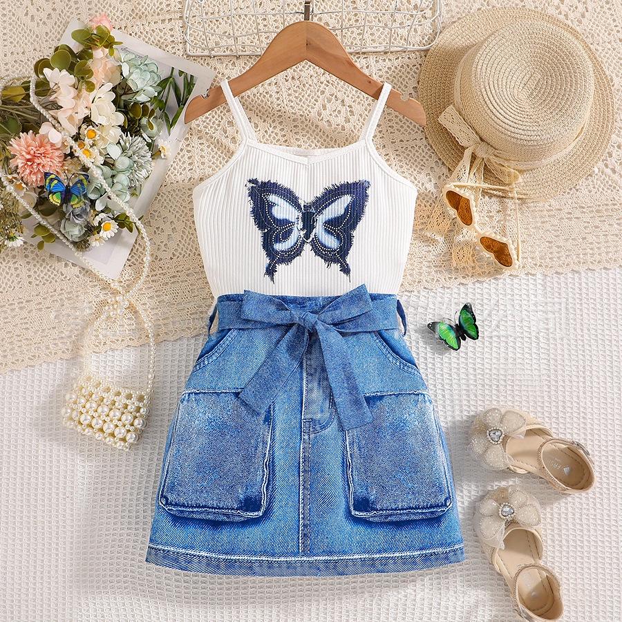 

Xiyin Summer Girls’ Korean-Style Butterfly Camisole & Bow Skirt Set Custom Order Available белый