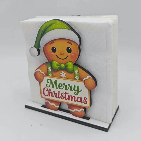 Xmas Gift for Home Wooden Christmas Napkin Holder, Gingerbread Man And Deer Design, Decorative Kitchen Accessory Vertical Paper Towel Storage