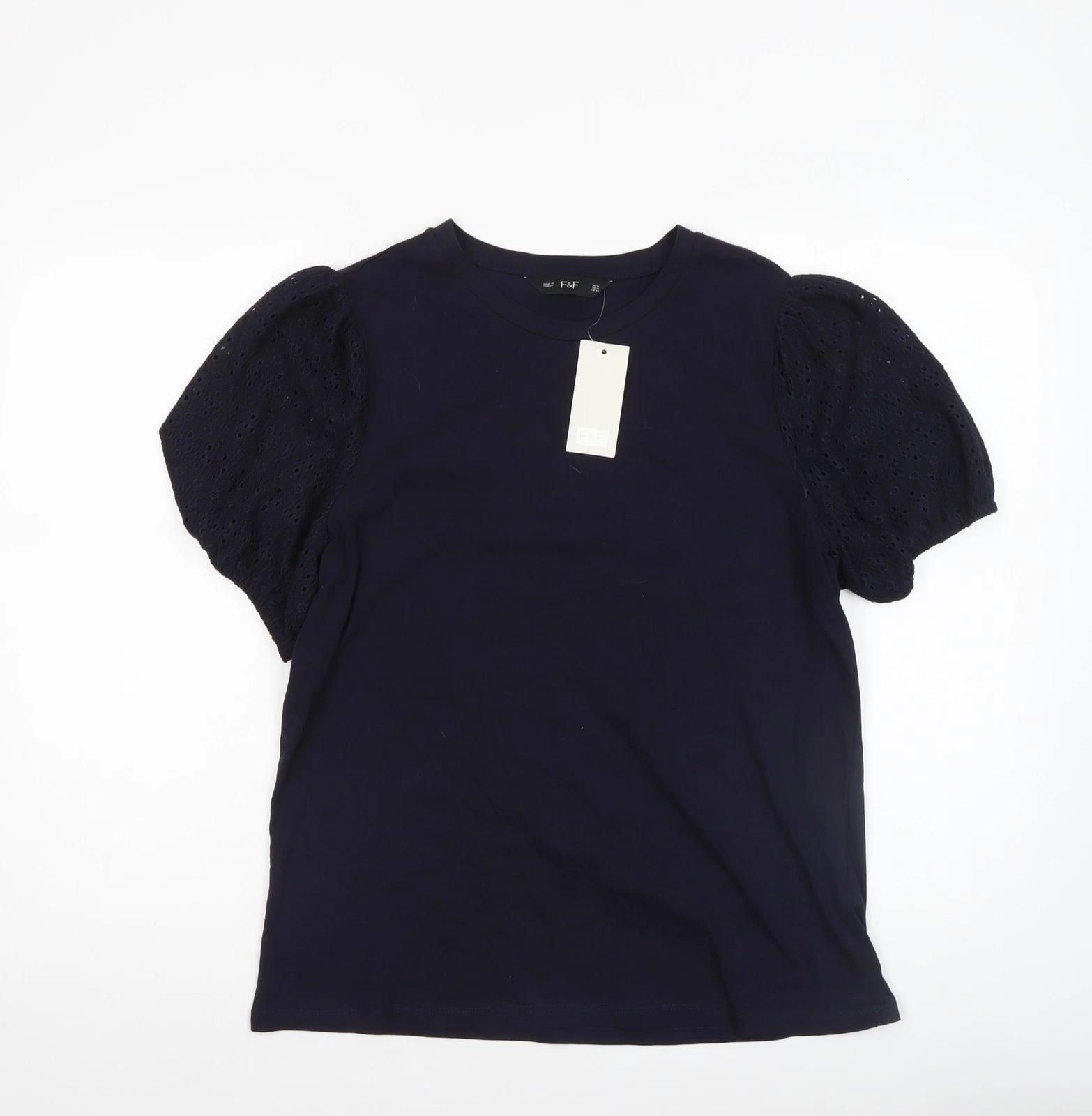 

F&F Women’s Blue Puff Sleeve Cotton T-Shirt UK 14 M