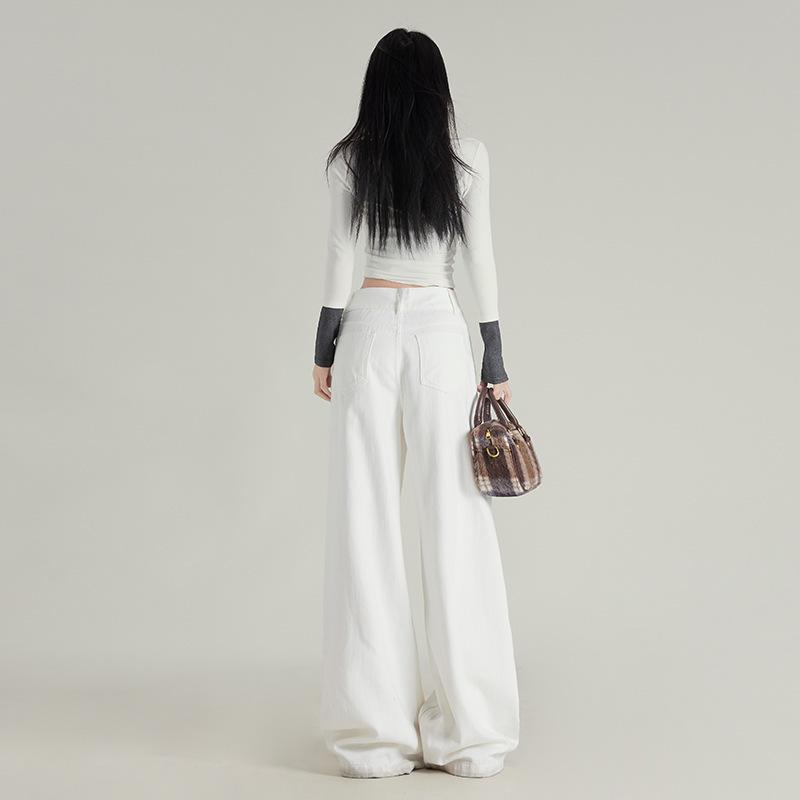 Jeansy damskie z szerokimi nogawkami i wysokim stanem, w stylu leniwym, z szerokimi nogawkami i rozszerzanymi nogawkami. Spodnie z szerokimi nogawkami dla kobiet.