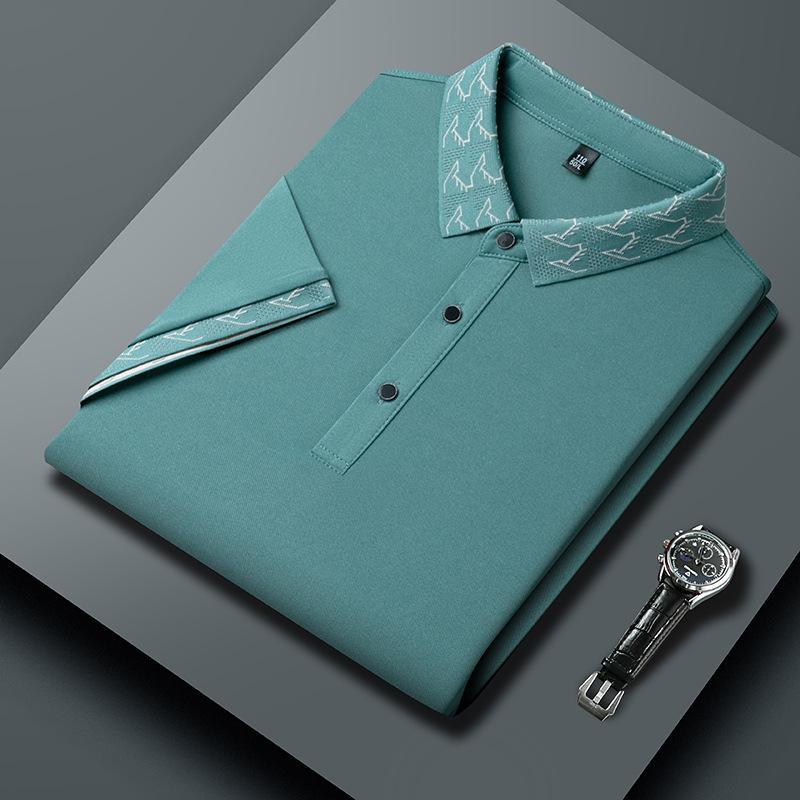 Ice Silk Short-Sleeved Polo Shirt Men'S No-Iron Lapel Collar Business Casual Loose Cool Men'S T-Shirt