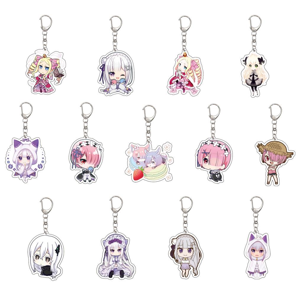 55MM Anime Re:ZERO - Iniziare la Vita in un Altro Mondo Portachiavi Natsuki Subaru Emilia Portachiavi Piastra Modello Acrilica Regali di Natale