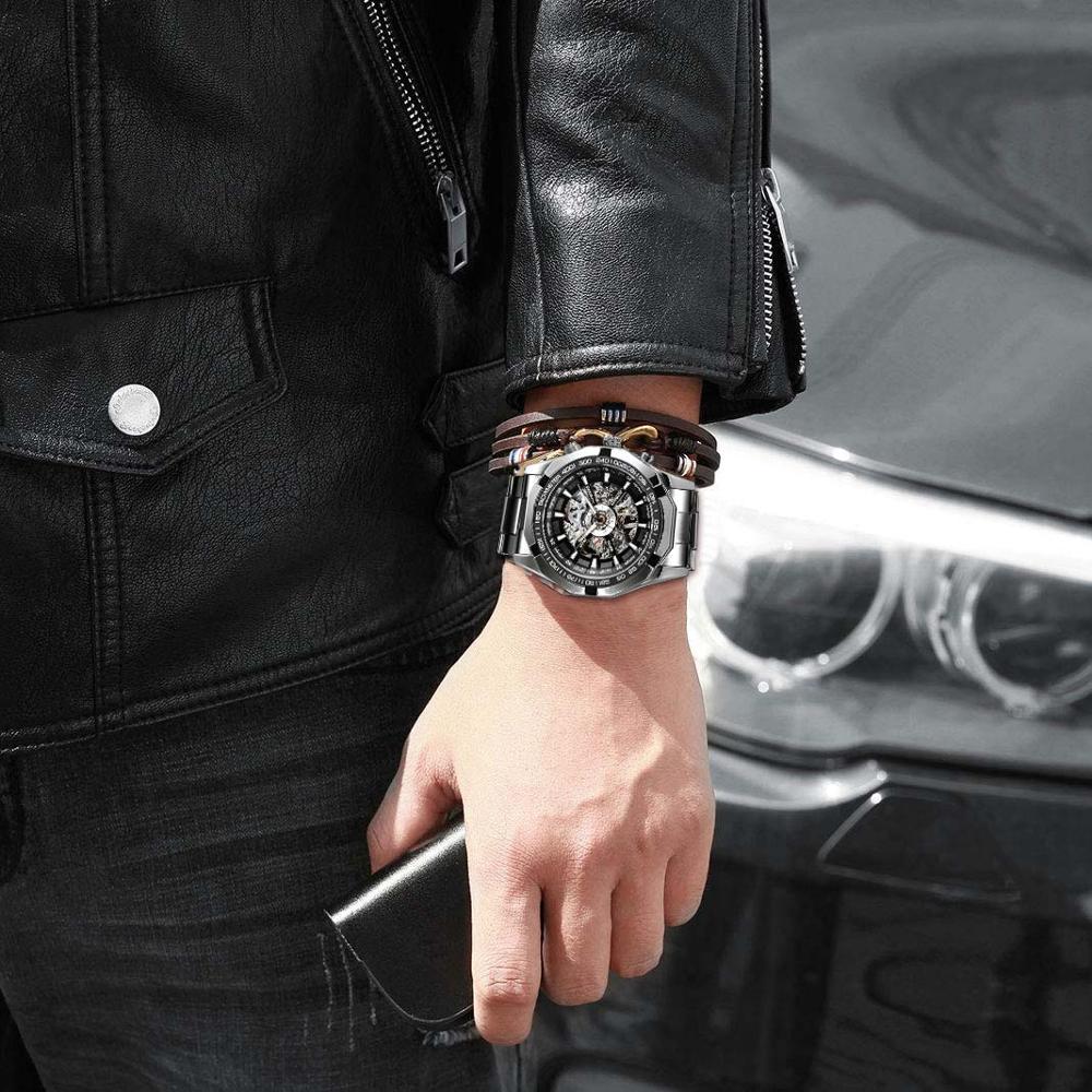 Forsining Nerezové vodotěsné pánské hodinky s kostrou Top značky luxusní průhledné mechanické sportovní pánské náramkové hodinky