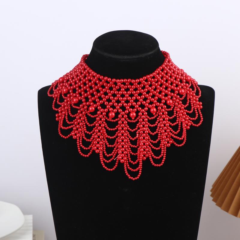 Imitation Perlen Falscher Kragen Halskette Hohl Design Imitation Perlen Latz Halskette Mehrschichtig Abnehmbarer Kragen Kleid Zubehör