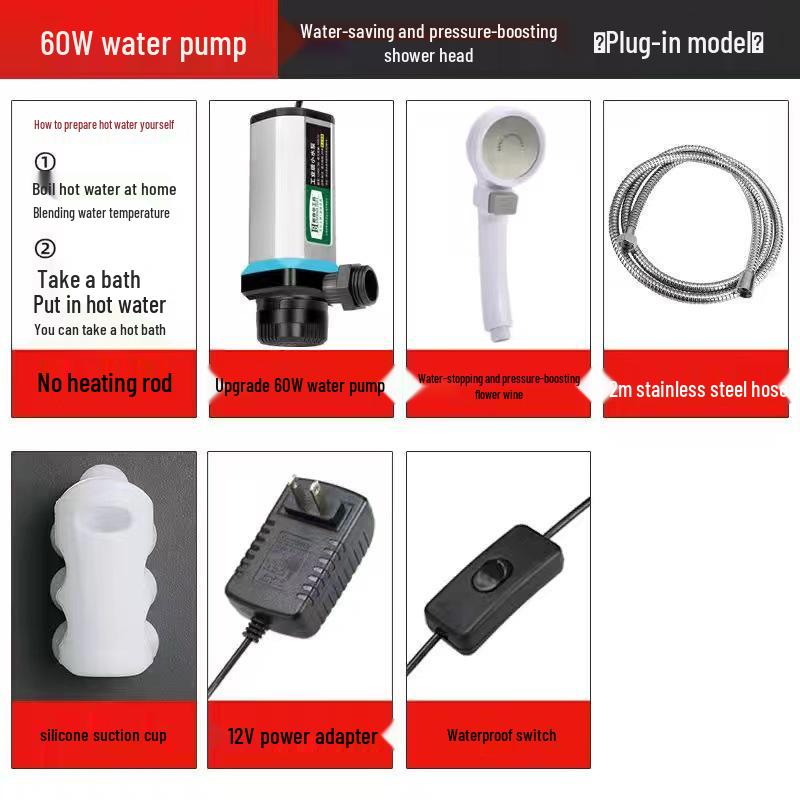 Portable Rechargeable Electric Shower Head for Dorms, Rentals, Outdoors