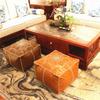 Embroider Craft Moroccan Cushion PU Leather Pouf Floor Seat Hassock Ottoman Footstool Large Unstuffed Tatami Cushion Futon
