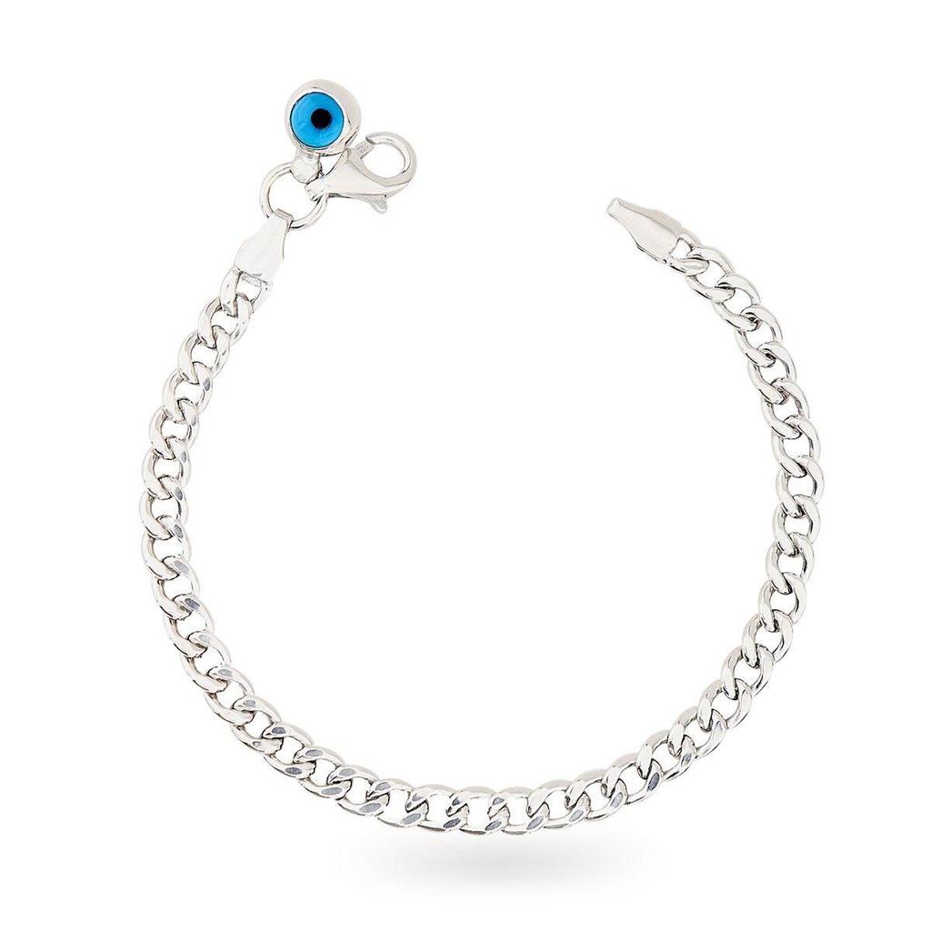 Sterling Silver Gourmet Bracelet With Evil Eye Detail, Cuban Chain For Woman, Turkish Silver Jewelry