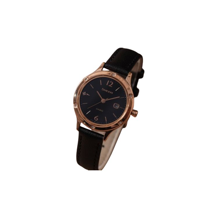 Casio Sheen Slim Dial Swarovski Crystal Accent Date Display Simple Elegant Business Quartz Watch Women Watches Black SHE-4533PGL-1AUPR