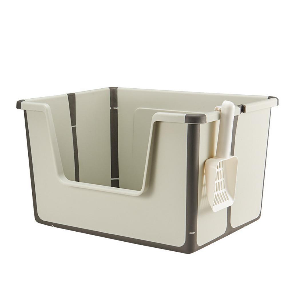 High Sides Collapsible Travel Cat Toilet Splashproof Semi-Closed Litter Box with Scoop  Home