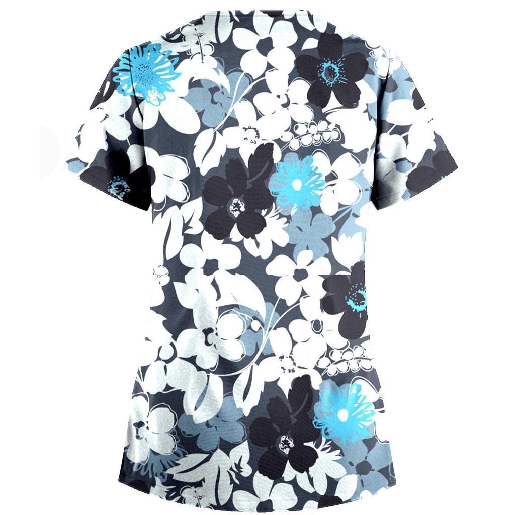 Dámské trička s krátkým rukávem a výstřihem do V s květinovým potiskem