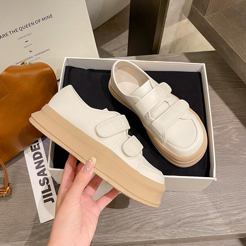 [Spring New] All-cowhide Little White Shoes Women's Tide Velcro Thick-soled Leather Board Shoes 2025ins Wind