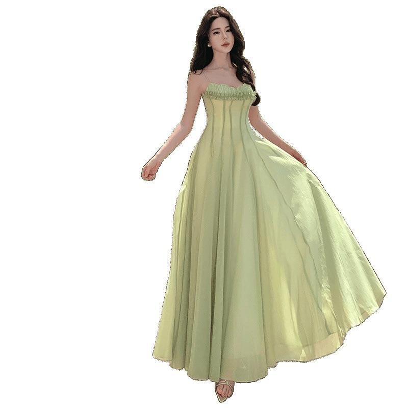 Französisches Netz-Hosenträgerkleid Fee Sommer Super Fee Temperament Hohes Niveau Meeresurlaub Strand Langes Kleid