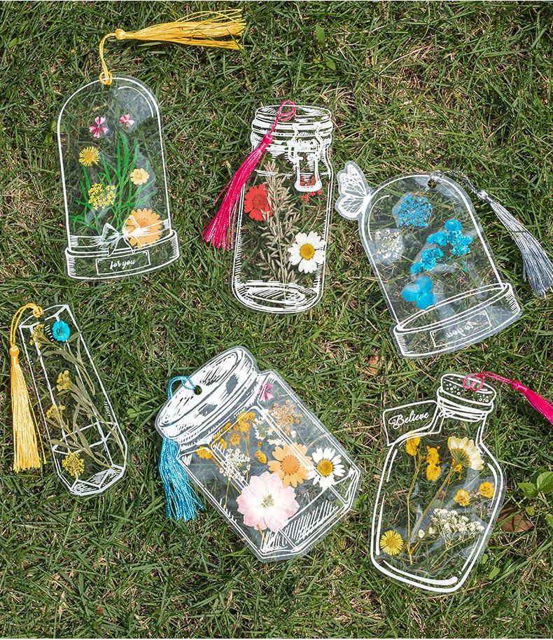 Dried Flower Bookmark Handmade DIY Transparent Small Bottle Sticker