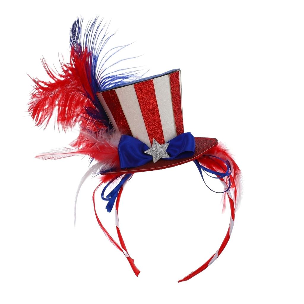 Top Hat Headband, American Independence Day Celebration Costume, Feather Headband, Holiday Party Headband