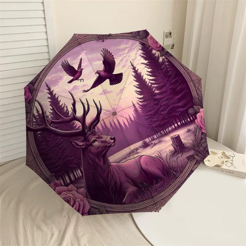 

1PC Deer Forest Umbrella-8-Rib Reinforced Portable Folding Travel Suitable for All Seasons Outdoor Daily Use-G321
