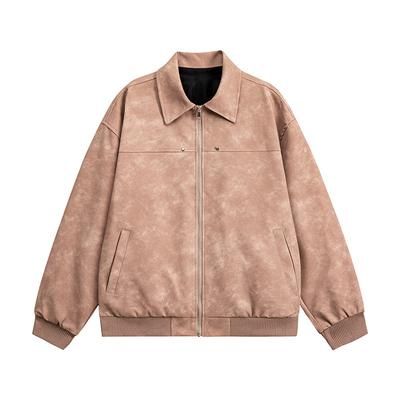 Spring and Autumn Leather Jacket, Men's Retro Casual Coat, Baseball Jacket, Collar, Versatile Windproof Top