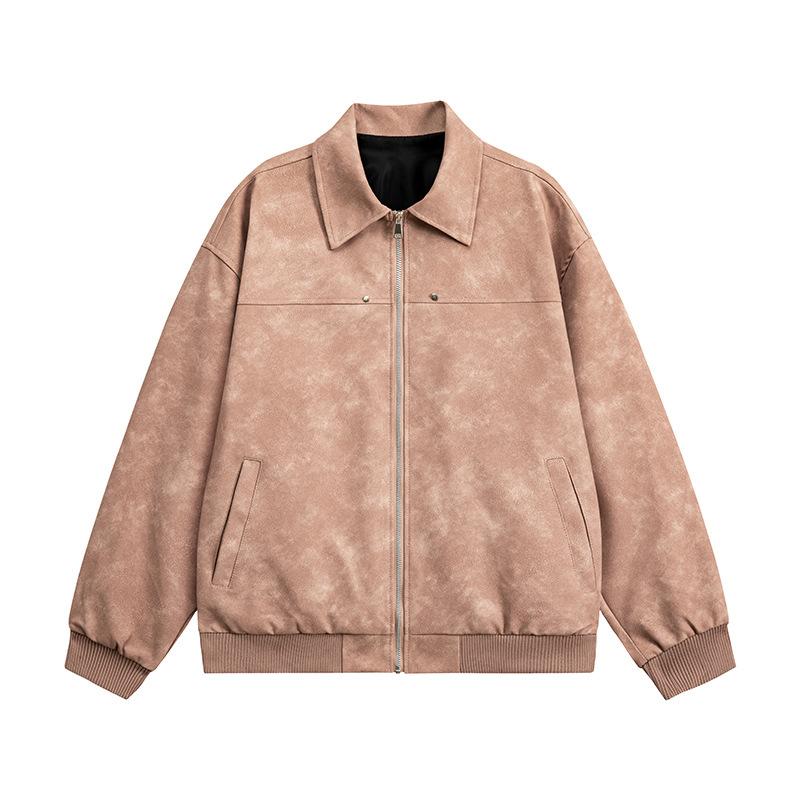 Spring and Autumn Leather Jacket, Men's Retro Casual Coat, Baseball Jacket, Collar, Versatile Windproof Top
