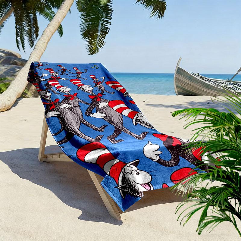 The Cat in the Hat Print Beach Towel, Large Soft Quick Dry Towel for Beach Camping Swimming