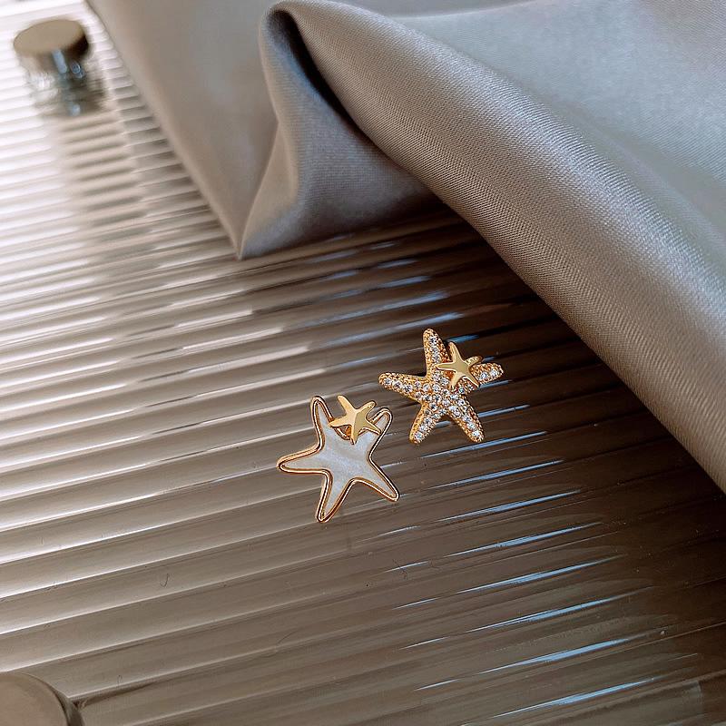 18k zircon fritillary starfish asymmetric stud earrings summer small fresh earrings fashion earrings