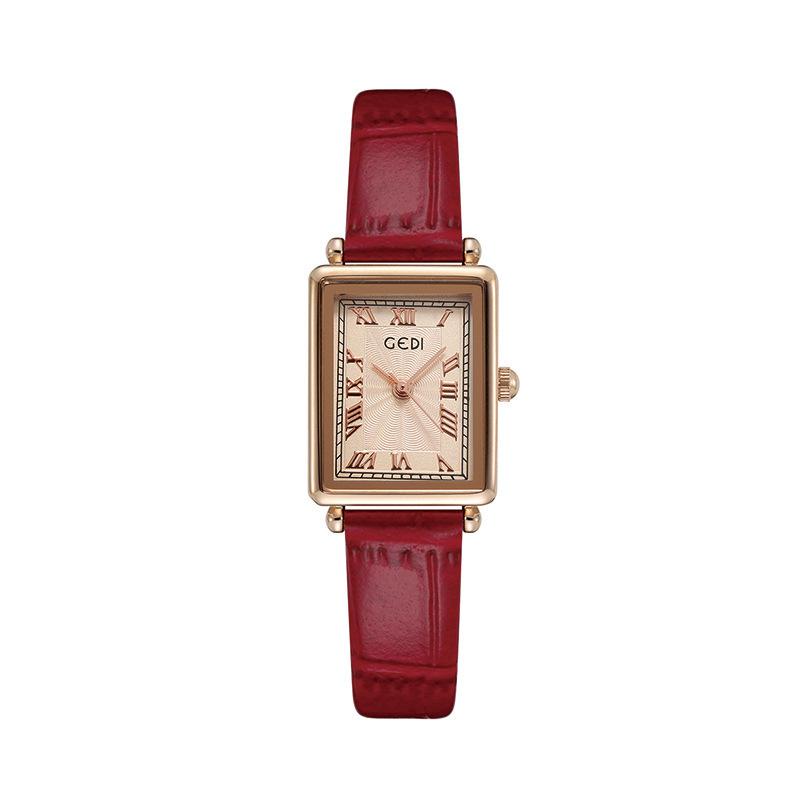 Ladies Roman Vintage Small Square Plate Student Versatile Bamboo Pattern Belt Quartz Waterproof Watch