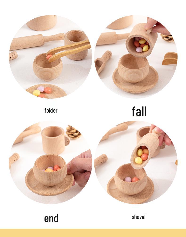 Beech Wood Tea Party Play Set for Kids - Pretend Play & Sensory Bin Kitchenware