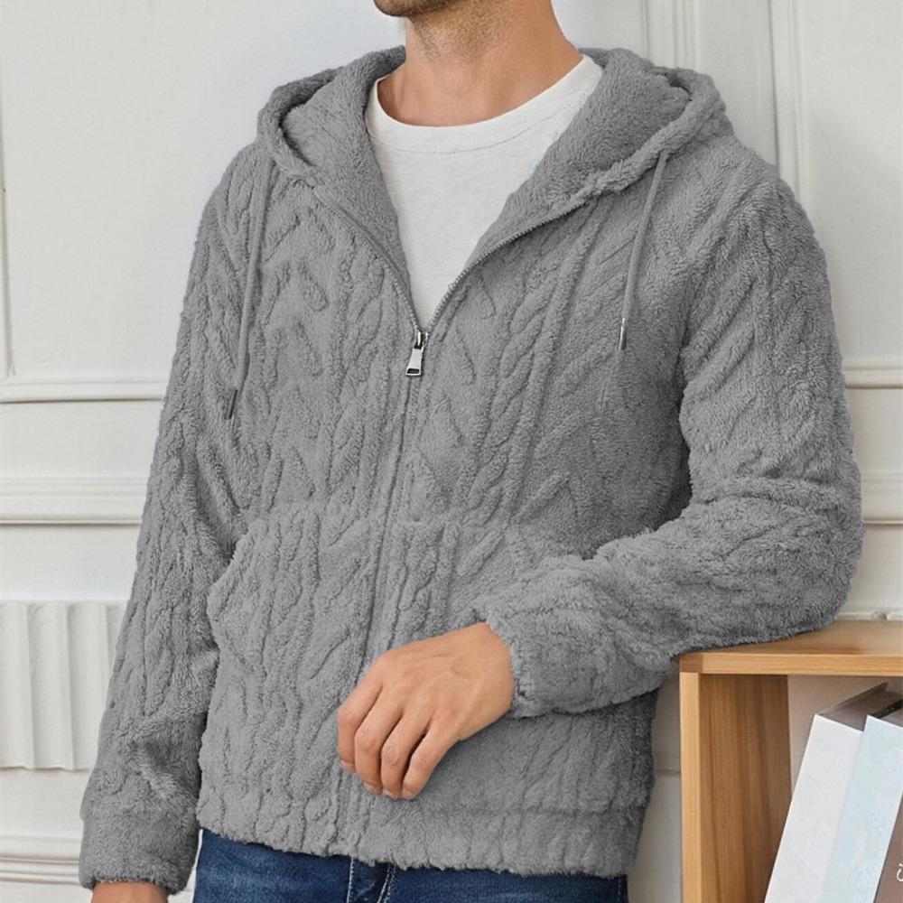 Mens Elegant Leisure Casual Plush Hooded Jacket European Style 2025 Winter Classic Basic Tops Outerwear Men Slim Comfy Jackets