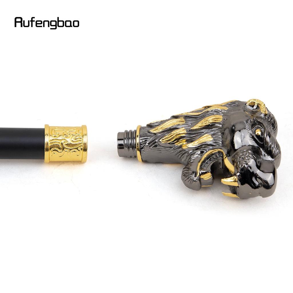 Gyldent svart løvehode med bart Mote spaserstokk dekorativ Cospaly Vintage Fasjonabel spaserstokk Crosier 93 cm