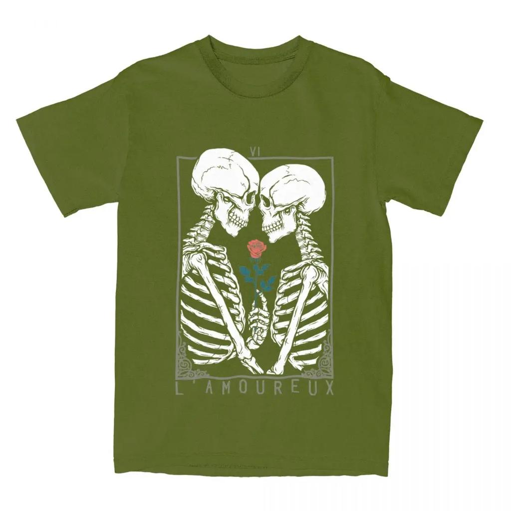 Skull VI The Lovers Tarot Card Apparel Shirts Men Women Skeleton Couple Kiss Funny  Unique Tee Shirts